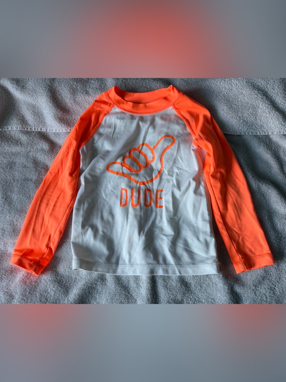 The Children's Place Orange & White 'Dude' Long Sleeve Rash Guard